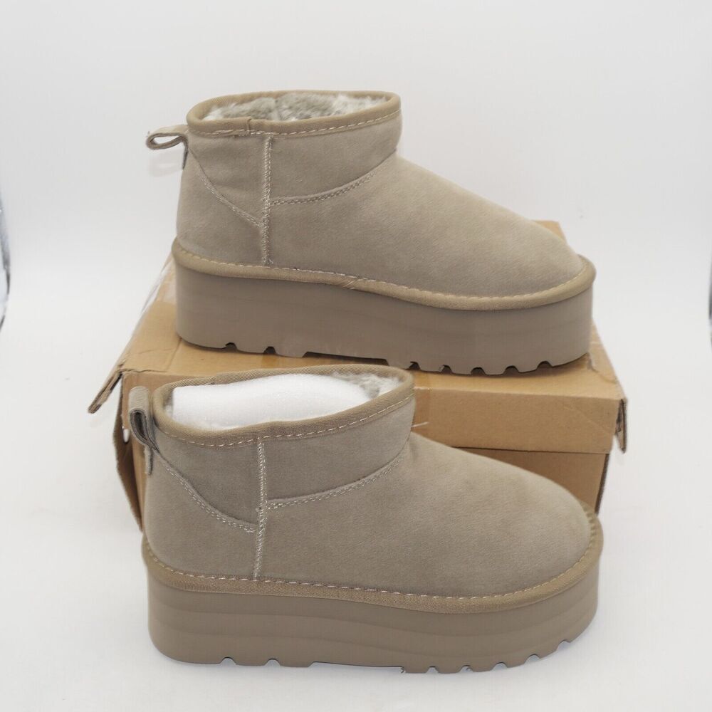 NEW Project Cloud Huggy Women's 6 Platform Suede Ankle Boots Taupe Brown Faux Fu - Picture 5 of 8